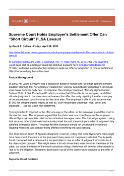 Supreme Court Holds Employer`s Settlement Offer Can "Short Circuit