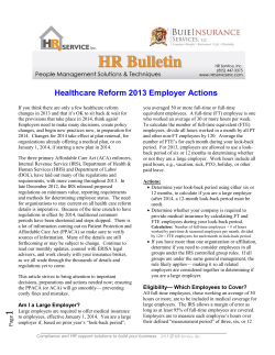Healthcare Reform 2013 Employer Actions