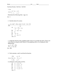 Name ______ Date Final Exam Review. Brief Calc. Fall 2014 1. Let