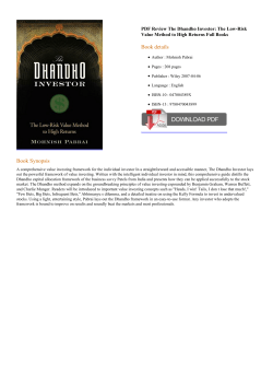 PDF Review The Dhandho Investor: The Low-Risk