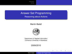 Answer Set Programming - Reasoning about Actions