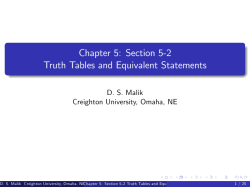 Chapter 5: Section 5"2 Truth Tables and Equivalent Statements
