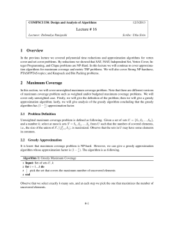 Lecture # 16 1 Overview 2 Maximum Coverage
