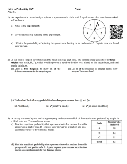 Intro to Probability HW Name Alg2 CC An experiment is run whereby