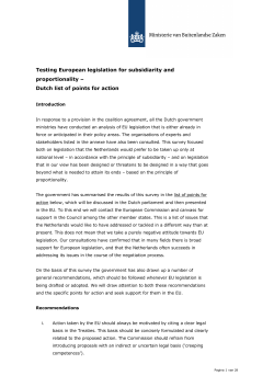 Testing European legislation for subsidiarity and proportionality