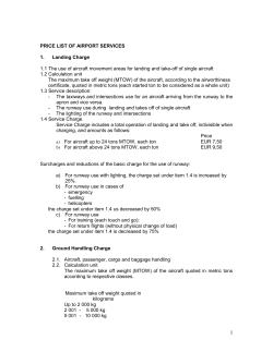 PRICE LIST OF AIRPORT SERVICES