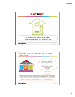 Efficiency - fuel for growth Efficiency provides the fuel for the New