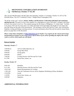 MENNONITE CONGREGATION OF BOSTON Fall Retreat, October