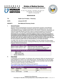 Provider Memo regarding New Medicaid Pharmacy Vendor