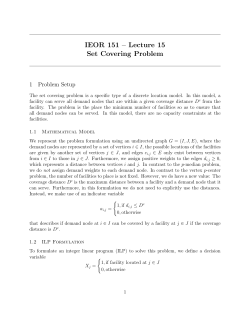 IEOR 151 &ndash; Lecture 15 Set Covering Problem