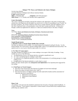 Theory and Methods in the Study of Religion