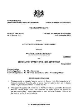 Appeal No: IA/22419/2014 UPPER Tribunal (Immigration and