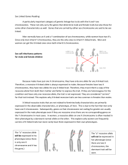 Sex Linked Genes Reading: A particularly important category of