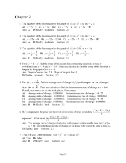 Chapter 2 Chapter 2 1. The equation of the line tangent to the graph