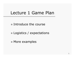 Lecture 1 Game Plan