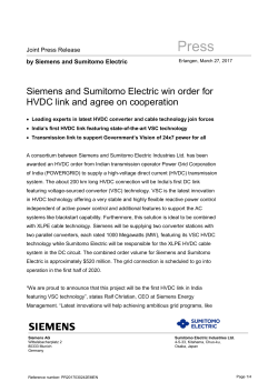 Press Release: Siemens and Sumitomo Electric win order for HVDC