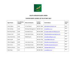 south african rugby union player agent license list as at may 2017
