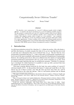 Computationally Secure Oblivious Transfer* Moni Naor&dagger; Benny