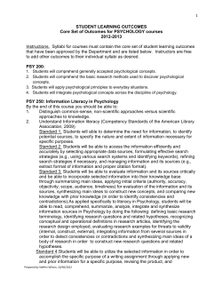 STUDENT LEARNING OUTCOMES Core Set of Outcomes for