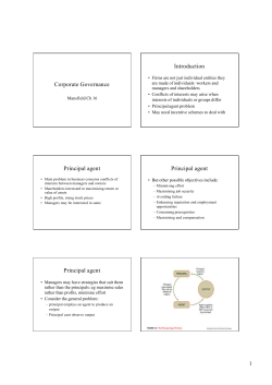 Corporate Governance Introduction Principal agent Principal agent
