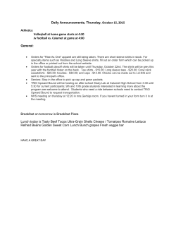 Daily Announcements, Thursday, October 15, 2015 Athletics