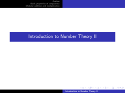Introduction to Number Theory II - Math