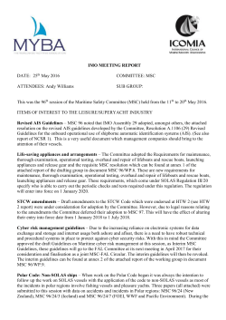 IMO MEETING REPORT DATE: 25th May 2016 COMMITTEE: MSC