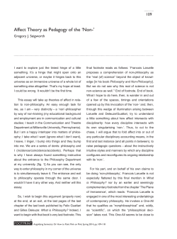 Affect Theory as Pedagogy of the `Non-`