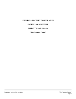 LOUISIANA LOTTERY CORPORATION GAME PLAY DIRECTIVE