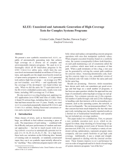 KLEE: Unassisted and Automatic Generation of High