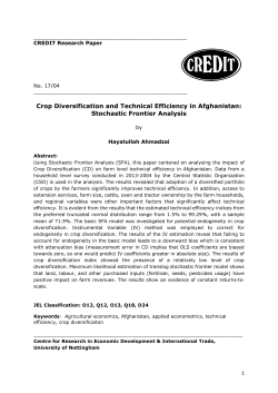 Crop Diversification and Technical Efficiency in Afghanistan