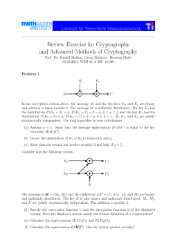 Review Exercise for Cryptography and Advanced Methods of