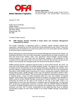 OFA submission regarding Ontario`s small game and furbearer