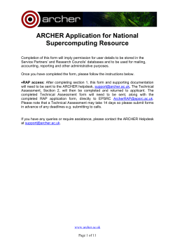 ARCHER Application for National Supercomputing Resource