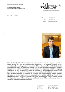 Prof. Dr. Johann Graf Lambsdorff holds a professorship in economic