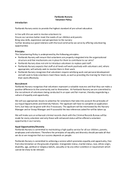 Parklands Nursery Volunteer Policy Introduction Parklands Nursery