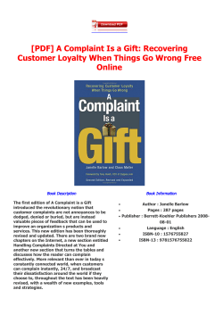 A Complaint Is a Gift: Recovering Customer