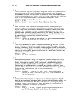 Test 1027 BUSINESS ADMINISTRATION CORE EXAM ANSWER