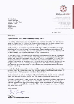 England Golf thank you letter