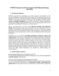 UNHCR Comments on the Government`s draft Migration Strategy