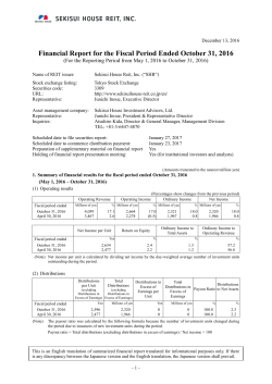 Financial Report for the Fiscal Period Ended October 31, 2016