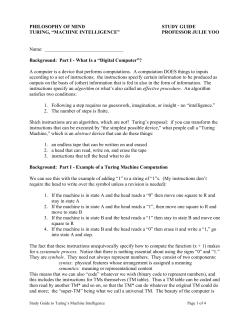 PHILOSOPHY OF MIND STUDY GUIDE TURING, &ldquo;MACHINE