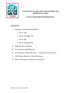 Van Pick Up: Approx. 6:15 PM - Volunteer Driver arrives at