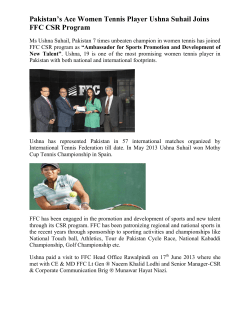 Pakistan`s Ace Women Tennis Player Ushna Suhail Joins FFC CSR