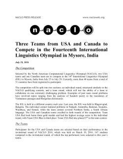 Three Teams from USA and Canada to Compete in the Fourteenth