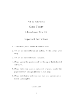 Game Theory Important Instructions