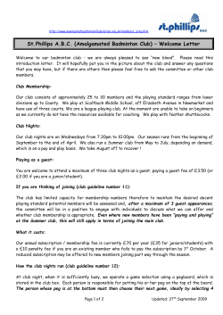 Letter - Newmarket Badminton Federation