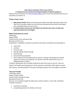 Early Literacy Volunteer Sites in Lane County (* indicates the site