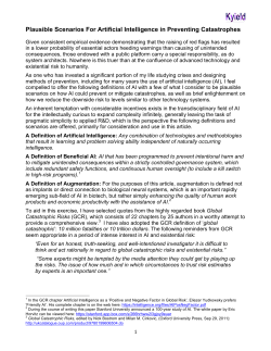 Plausible Scenarios For Artificial Intelligence in Preventing