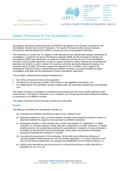 Quality Framework for the Accreditation Function